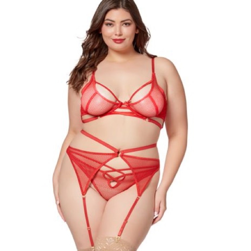 Plus Size Red Fishnet Lingerie Set ✨ New Arrival ✨